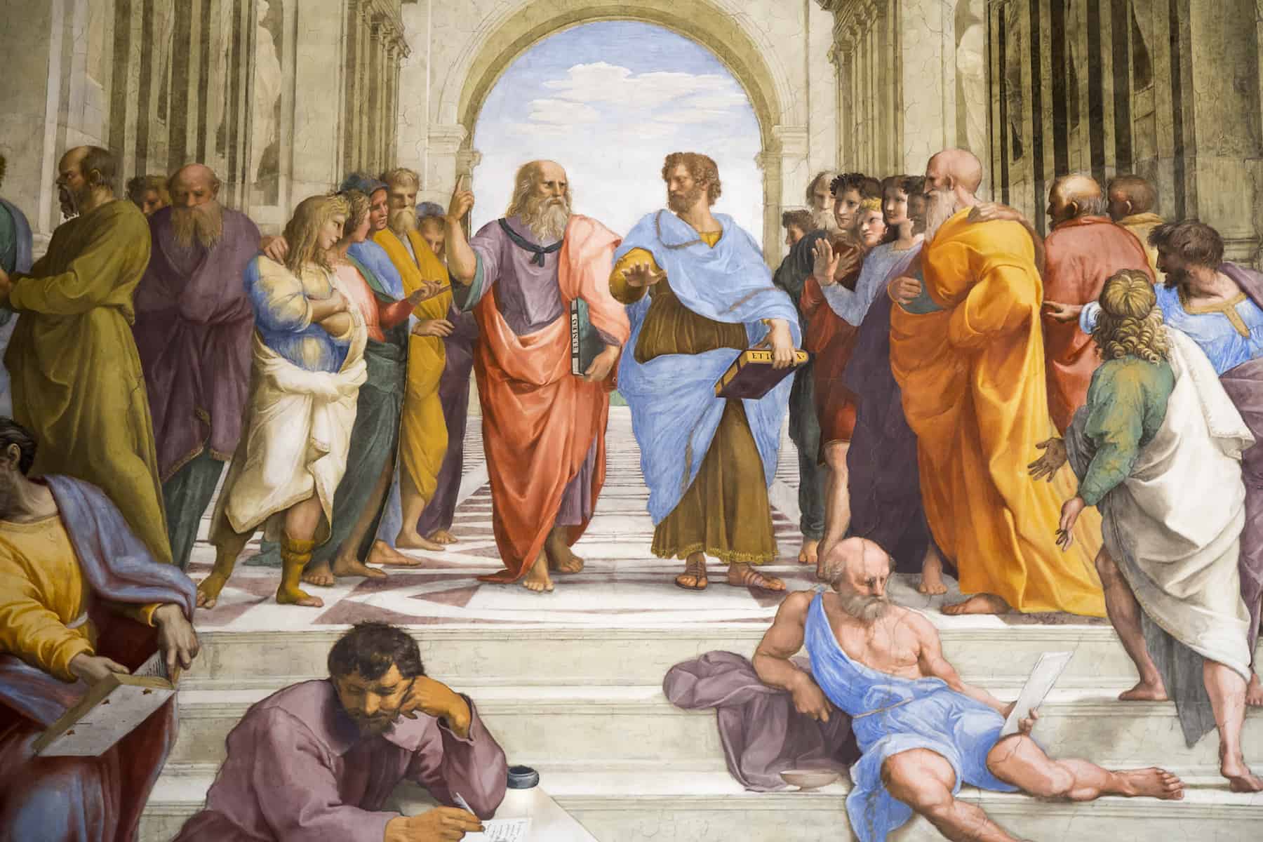 Image: Raphael, "School of Athens" (detail of Plato and Aristotle), 1509-1511. Stanza della Segnatura, Palazzi Pontifici, Vatican